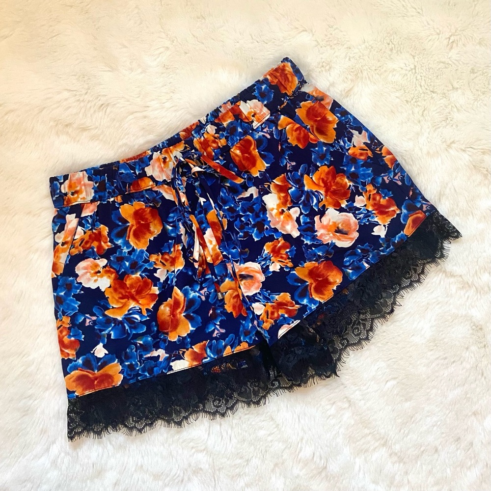 Forever 21 Blue + Orange Floral Soft Shorts